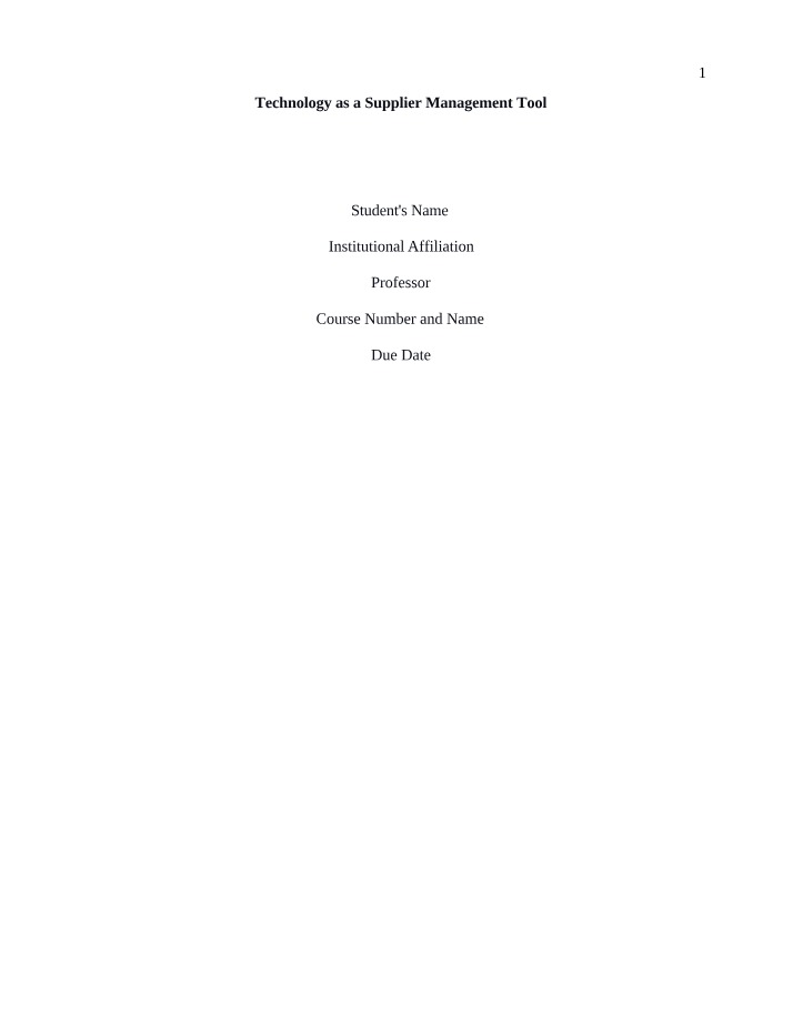 Technology as a Management Tool for Suppliers