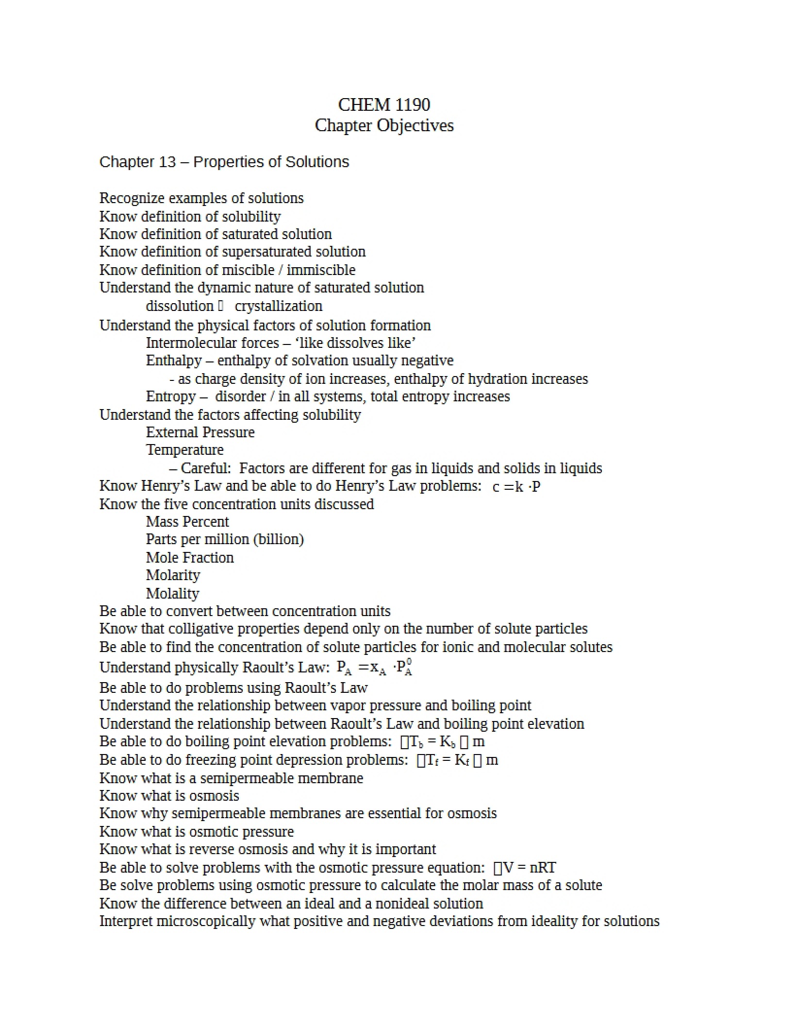 Solution Properties
