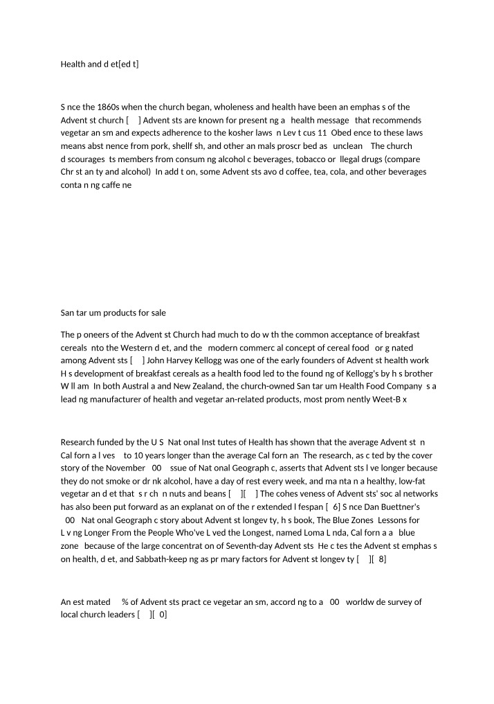 Seventh Day Adventist Notes