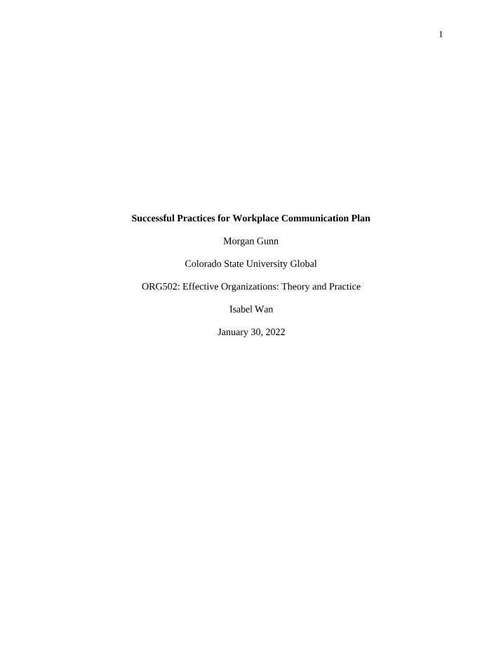 Workplace Communication Plan - Successful Practices