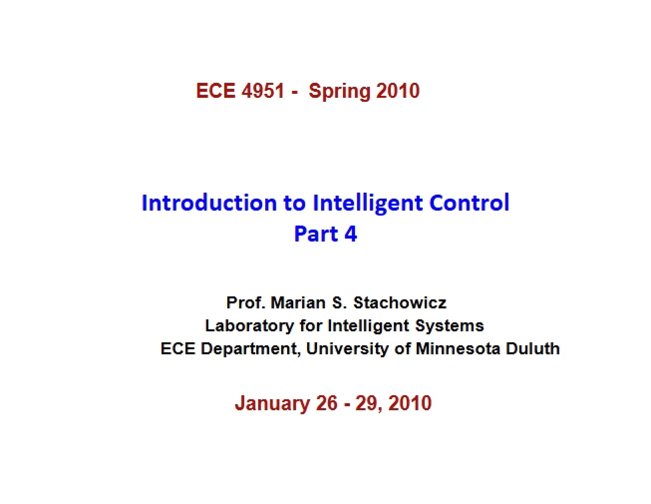 Intelligent Control Introduction
