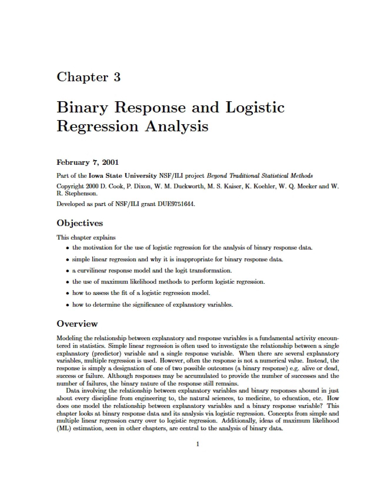 Introduction to Binary Response and Logistic Regression Analysis