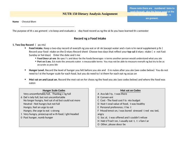 Week 6 - Nutrition Analysis