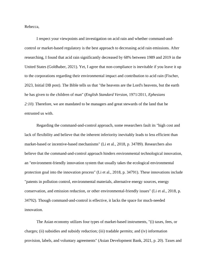 Acid Rain Regulation - Market-Based vs Command-and-Control