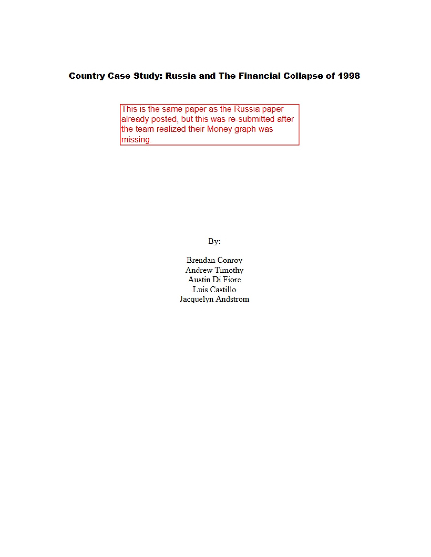 1998 Financial Collapse in Russia - International Economics