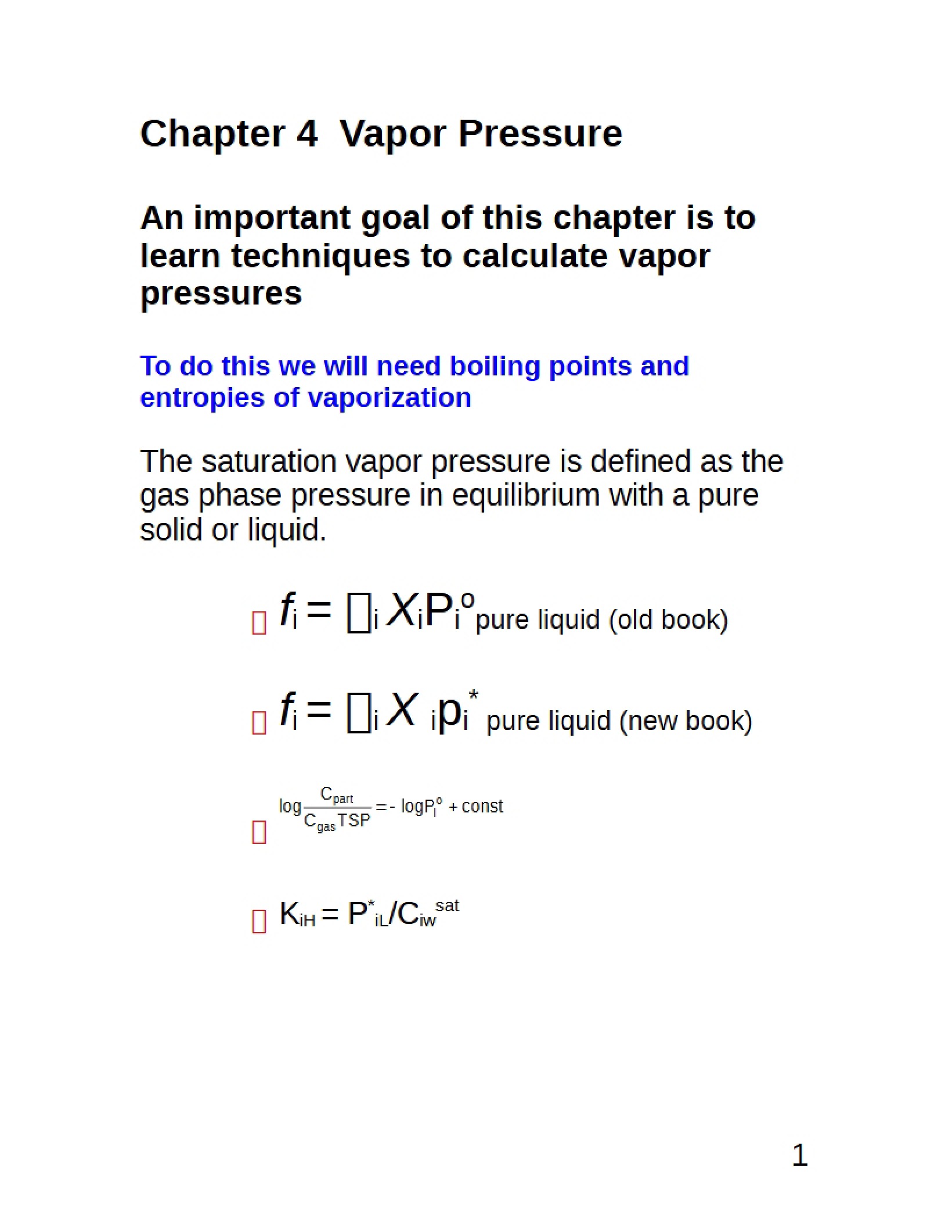 Vapor Pressure Concepts (Ch 4)
