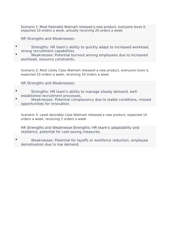 HR Strengths and Weaknesses - Scenario Analysis