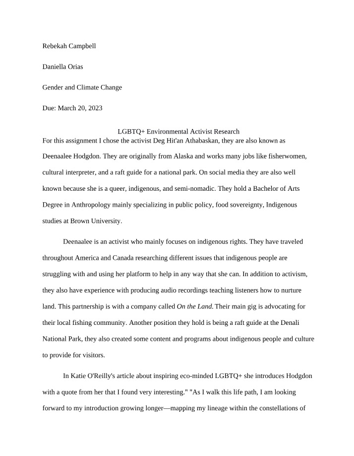 Research on LGBTQ+ Environmental Activists