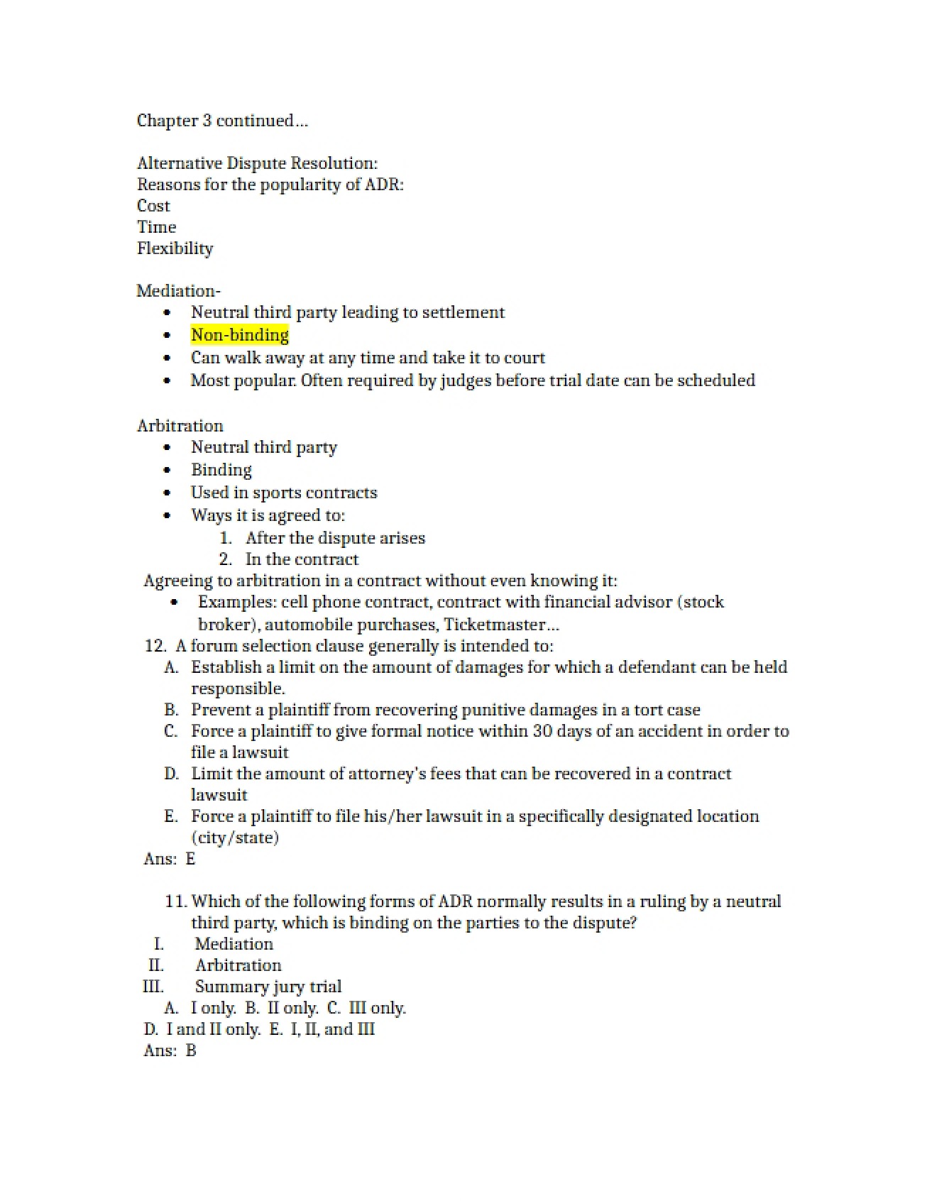 Continuation of Chapter 3 and an Introduction to Chapter 4 of the Legal Environment of Business