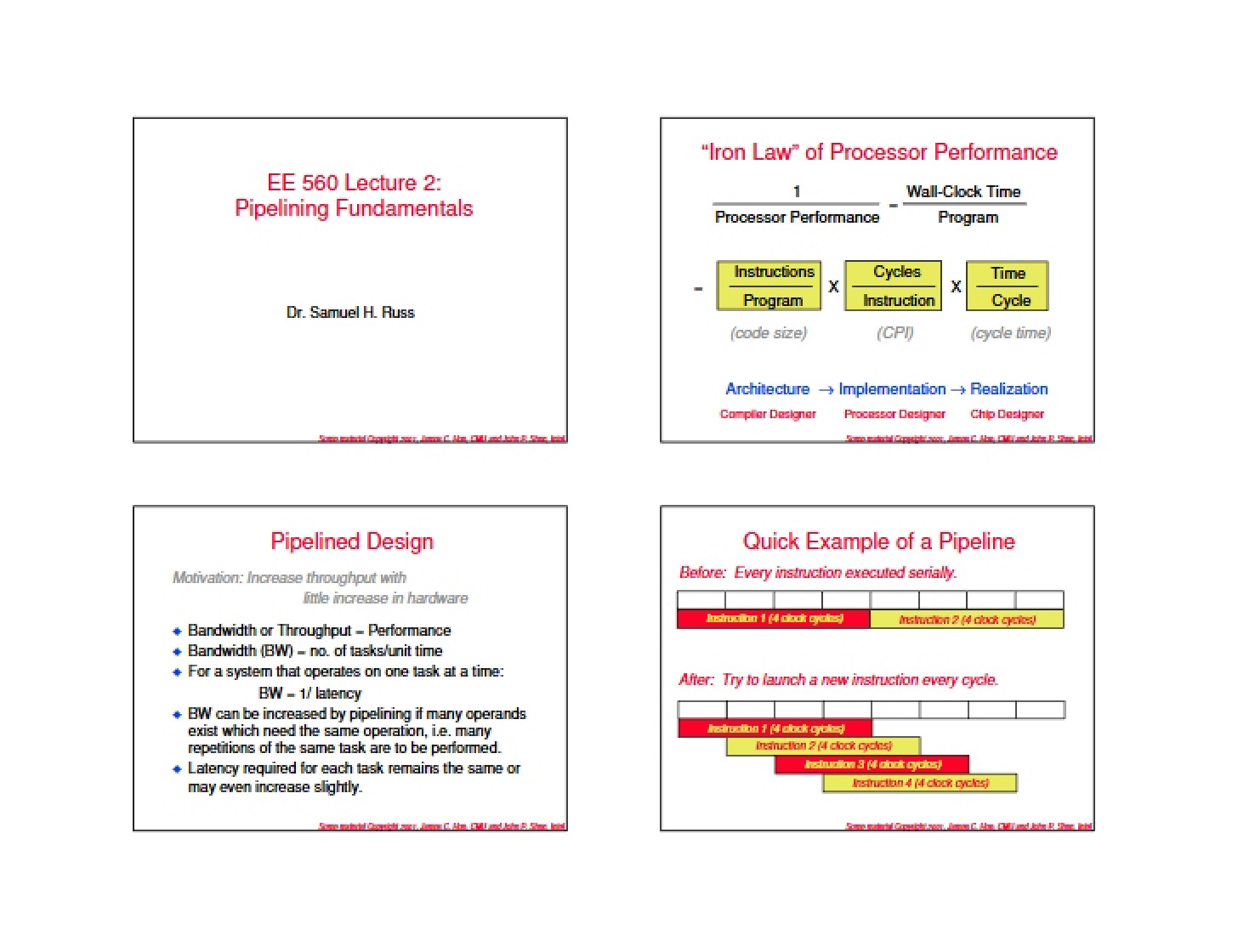 Fundamentals of Pipelining (EE 560 Lecture 2)