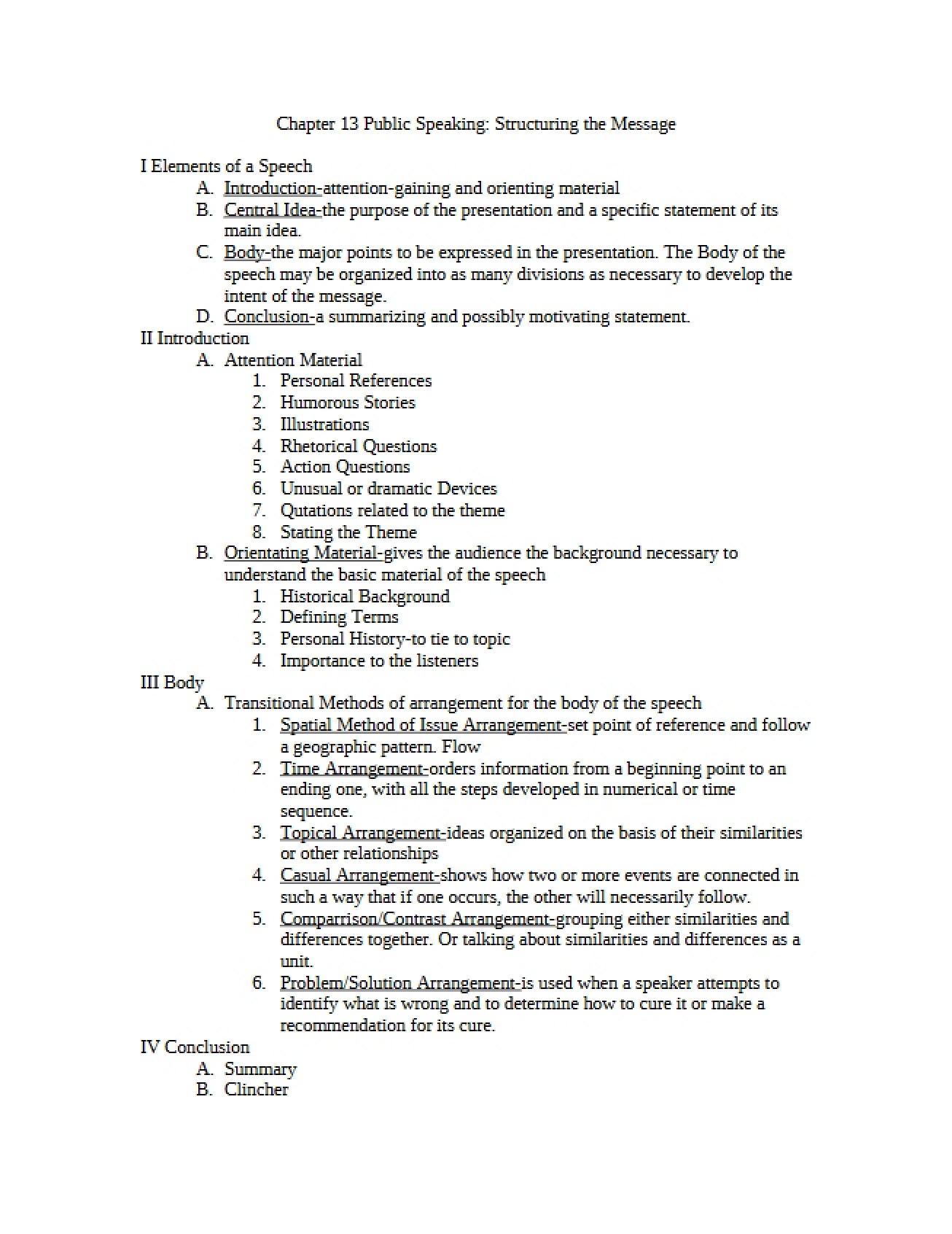 Structuring the Message for Public Speaking from Chapter Thirteen