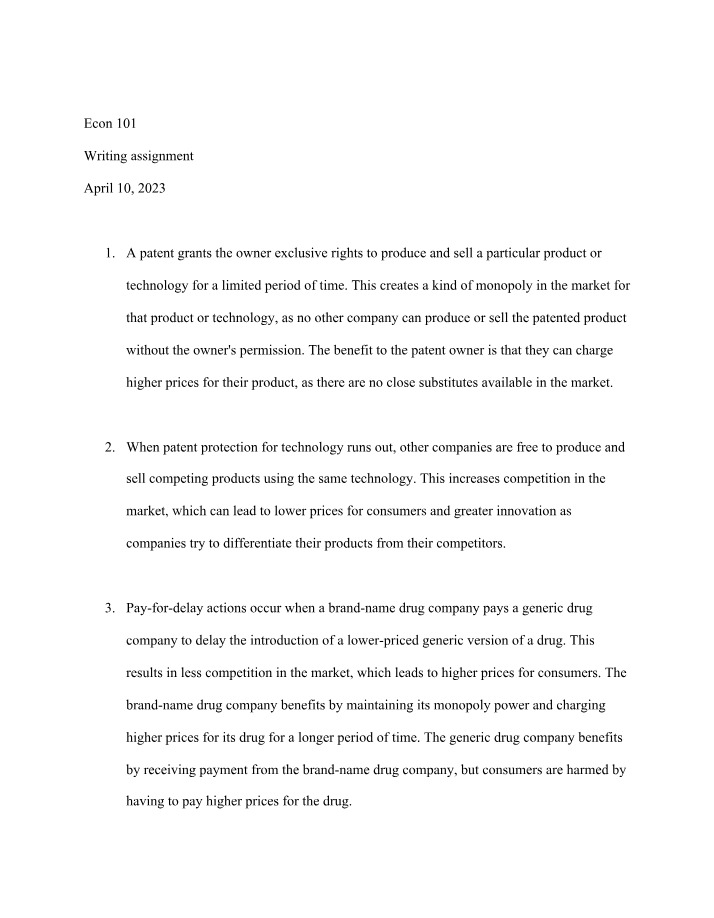 Writing Assignment for Econ 101