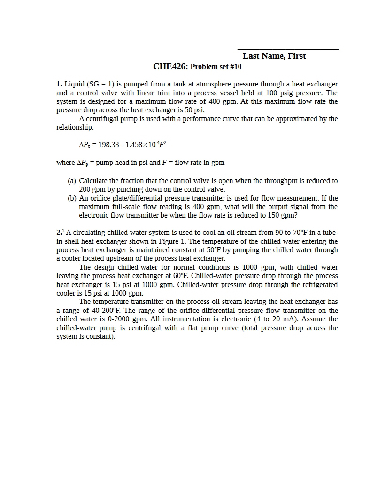 Process Controls Problem Set 10
