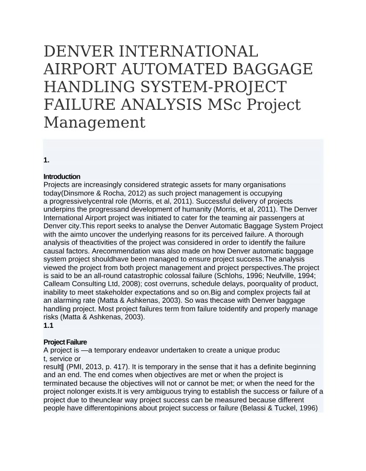 Project Failure Analysis - Denver International Airport Baggage Handling
