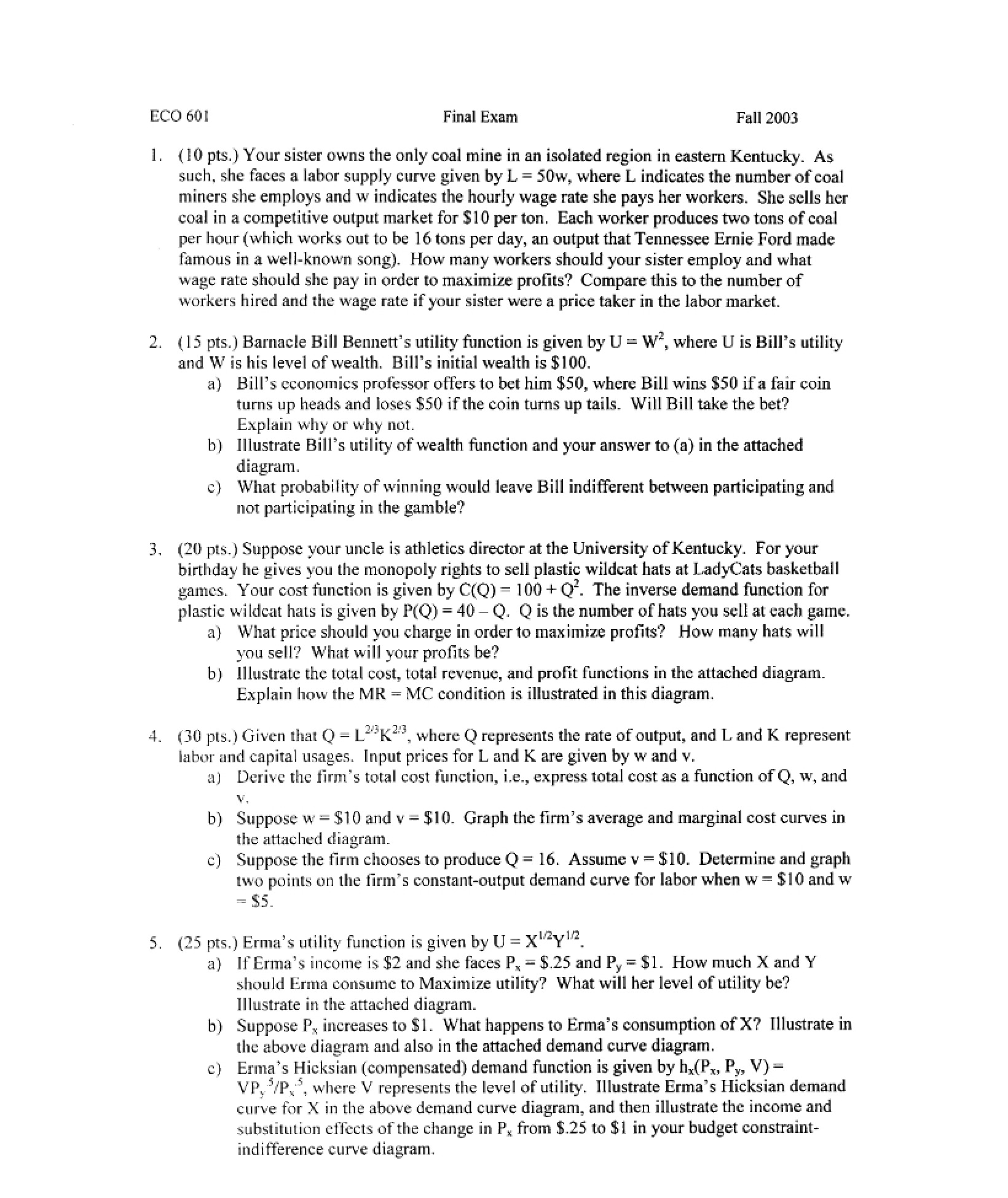 Final Exam for ECO 601