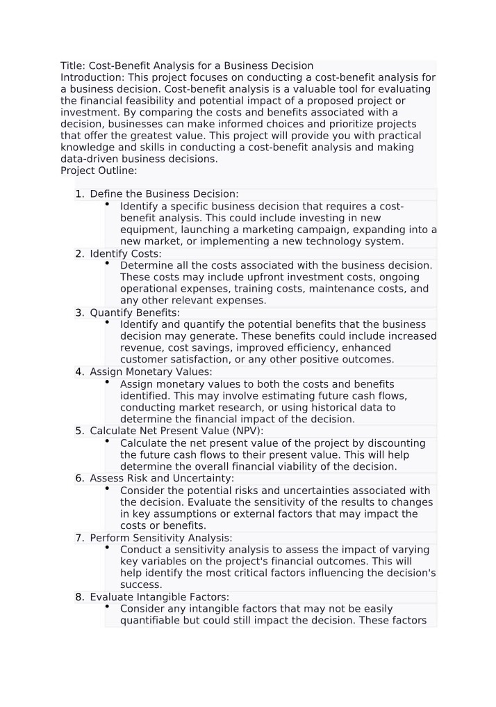 Cost-Benefit Analysis for Business Decisions