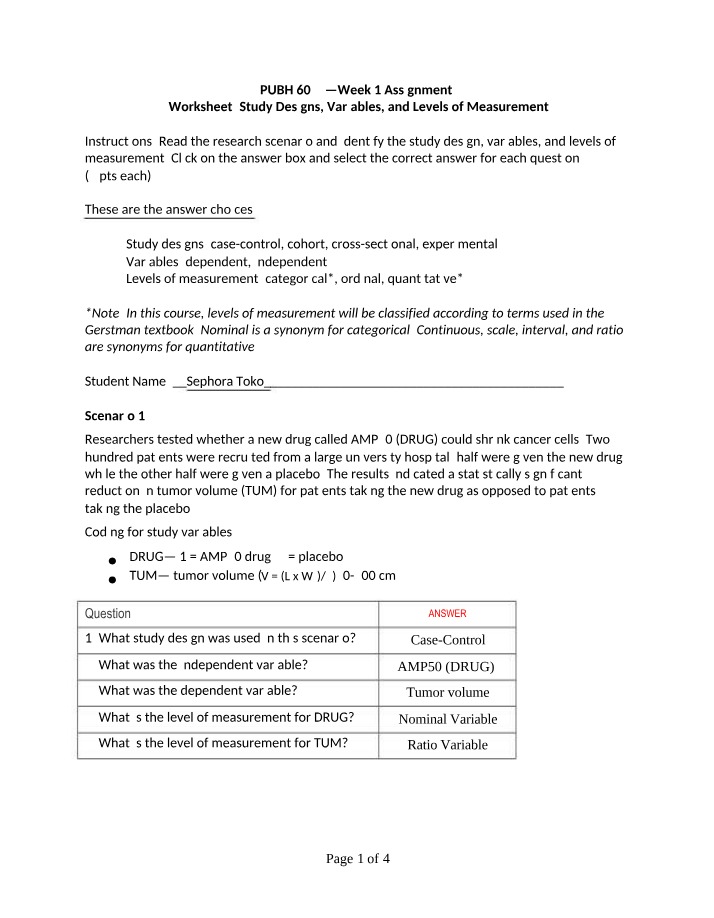 Week 1 Assignment for PUBH 6033