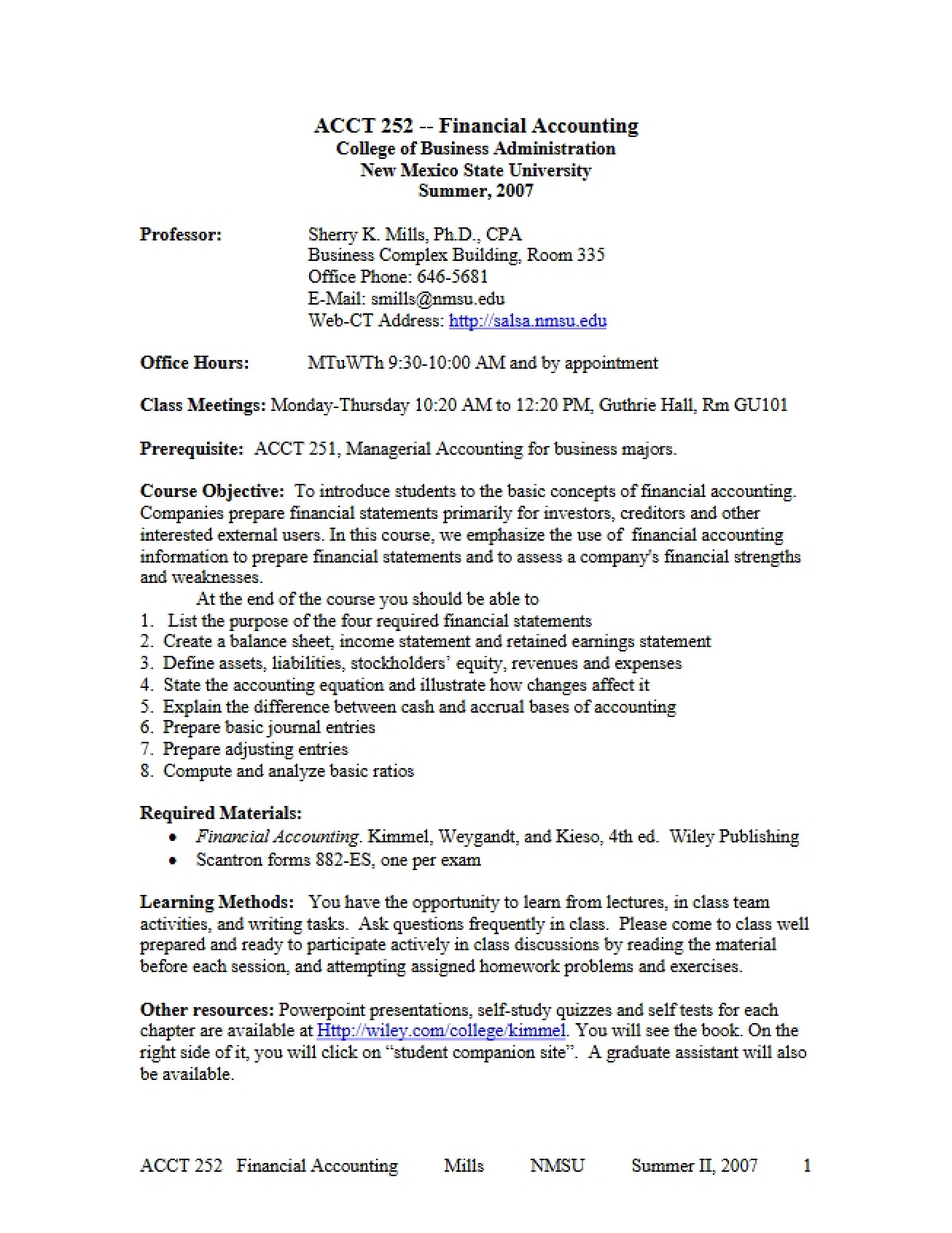 Financial Accounting Course Syllabus
