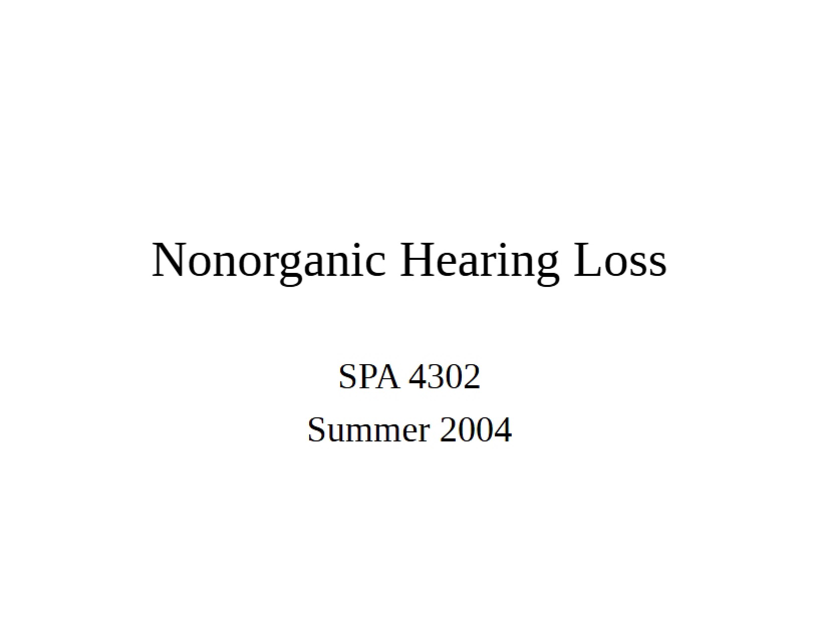 Hearing Loss Nonorganic