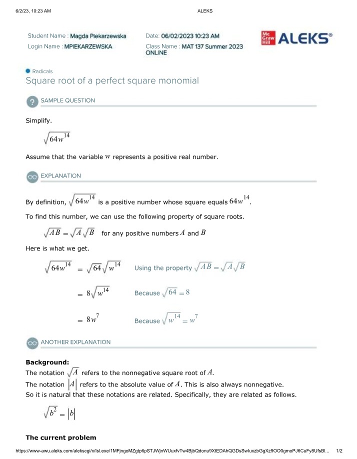 Simplifying the Square Root of a Perfect Square Monomial