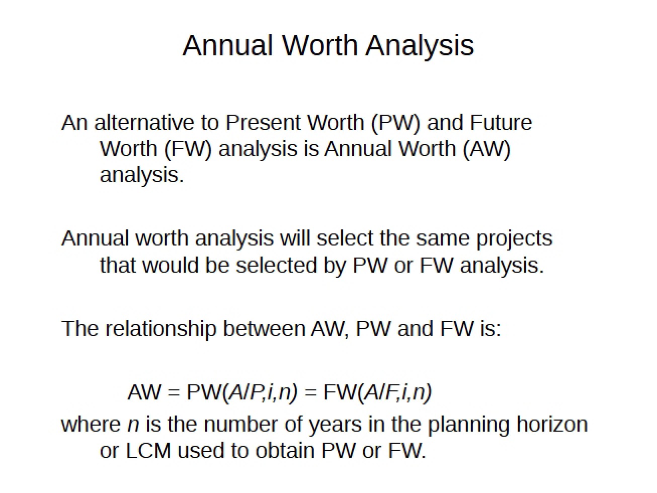Analysis of Annual Worth