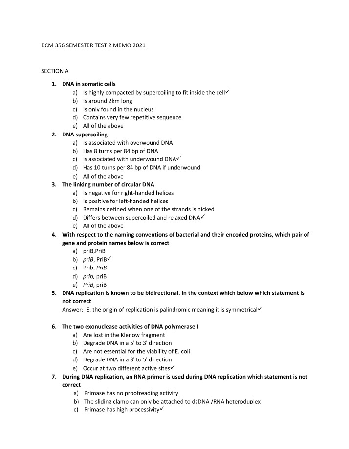 2021 Semester Test 2 Memo - BCM 356