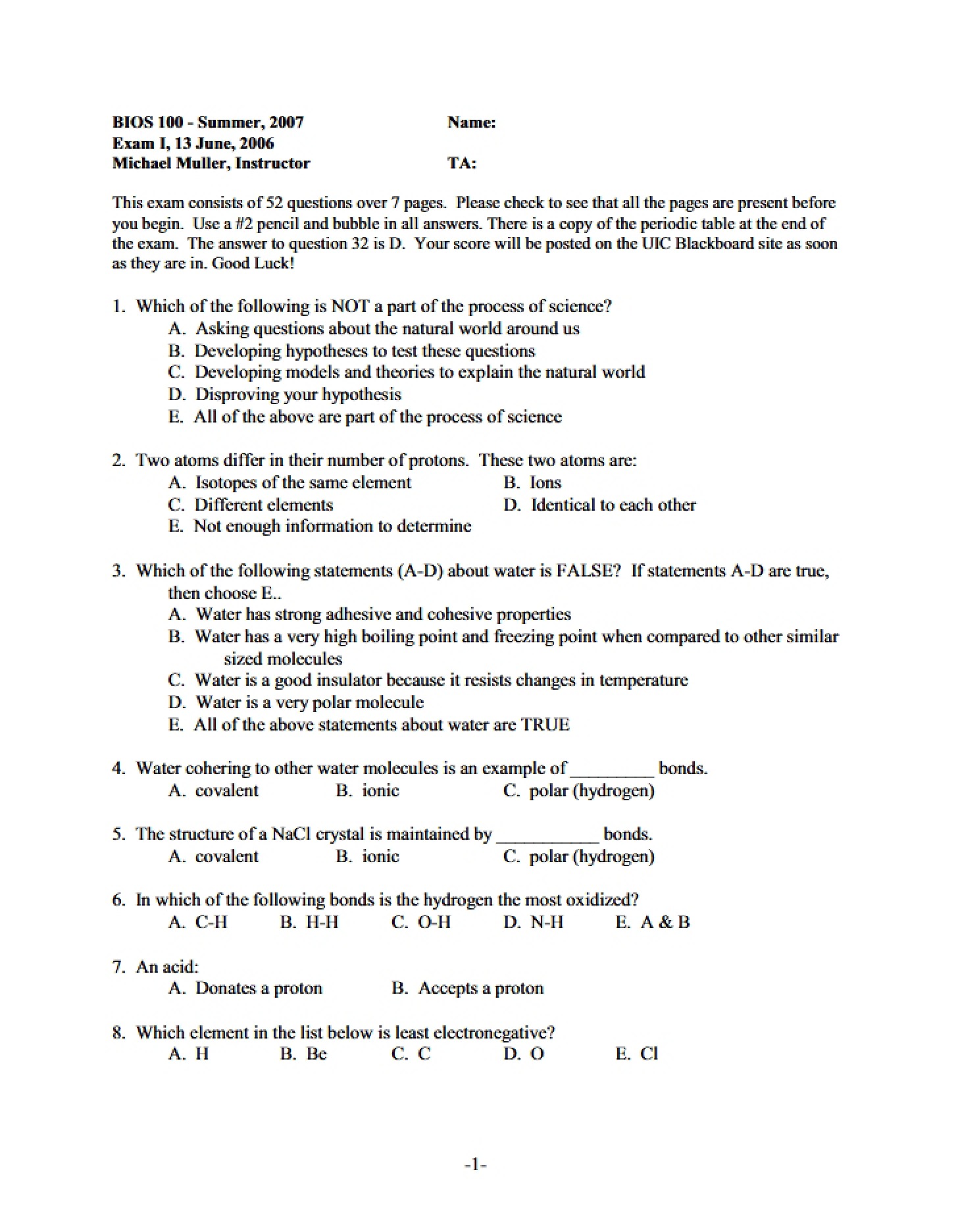 Class Exam
