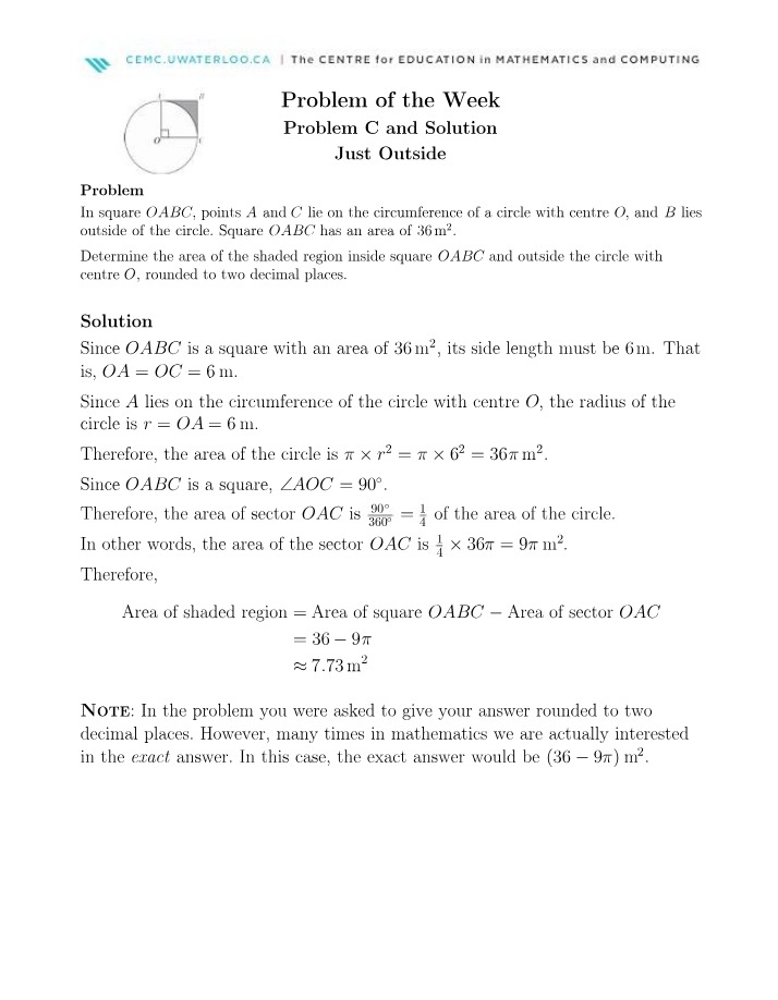 MATH124 - Just Outside Problem