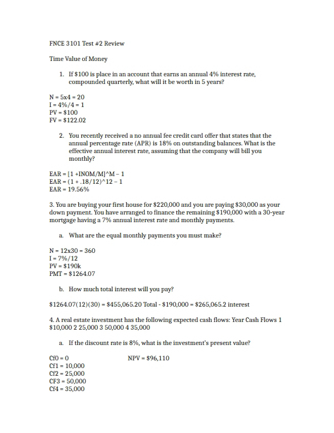Review for the Second Test in Financial Management