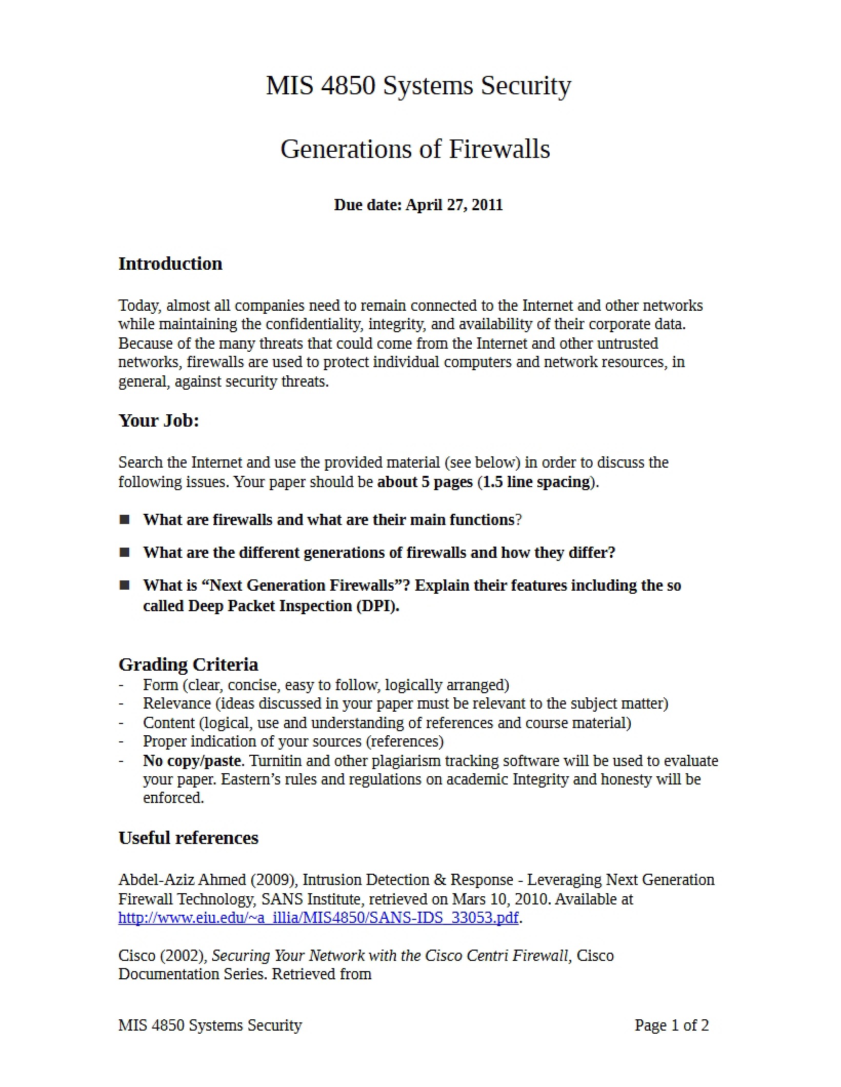 Firewall Generations in Systems Security