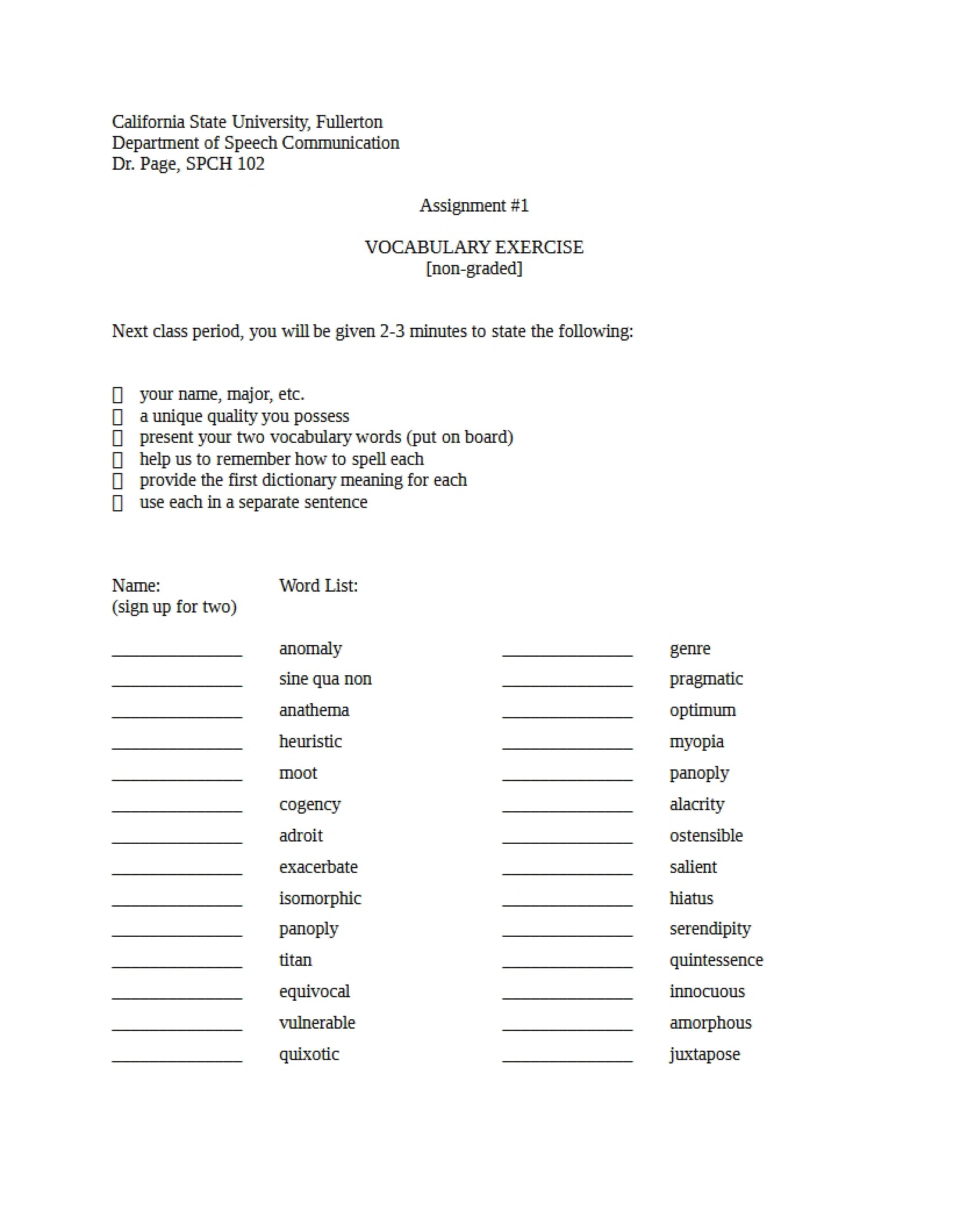 Exercise Vocabulary