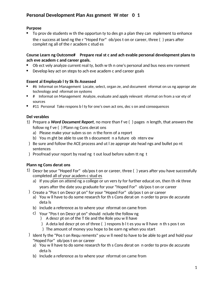 Winter 2021 Personal Development Plan Assignment
