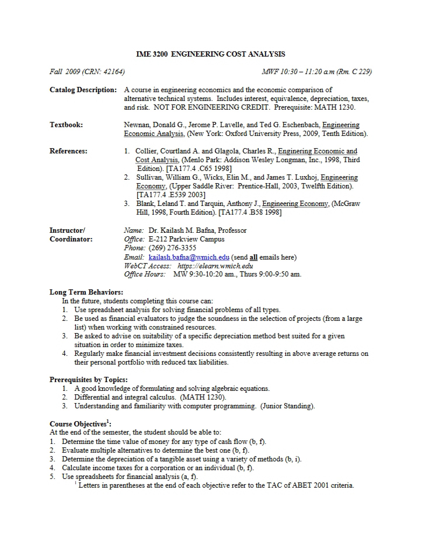 Syllabus for IME 3200