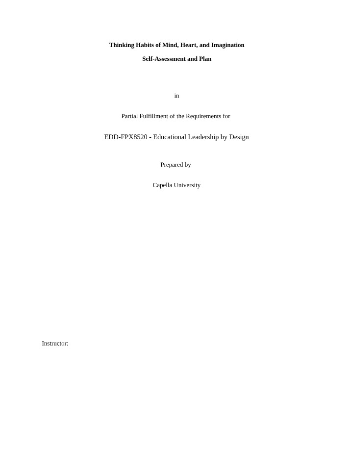Self-Assessment and Plan - Thinking Habits of Mind, Heart, and Imagination