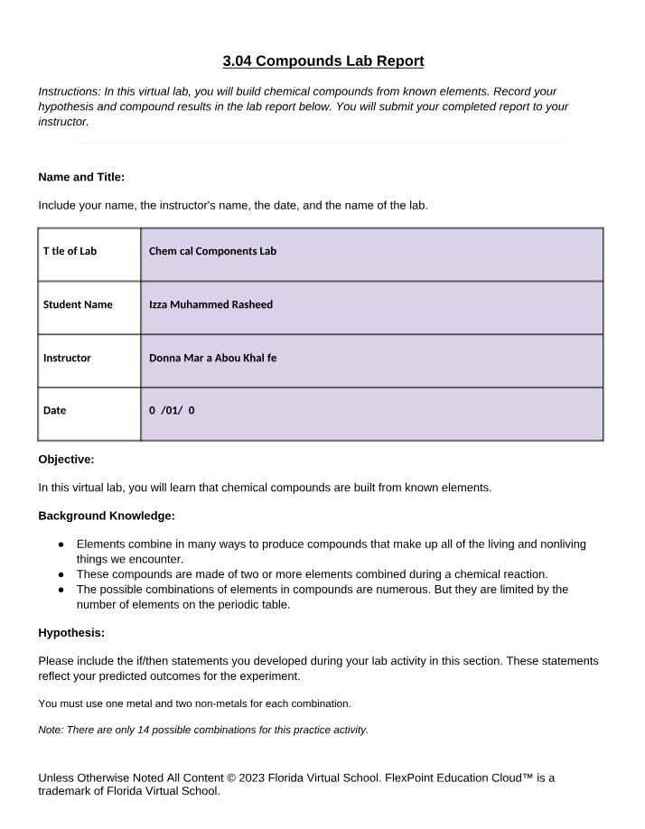 Lab Report for 3.04 Compounds