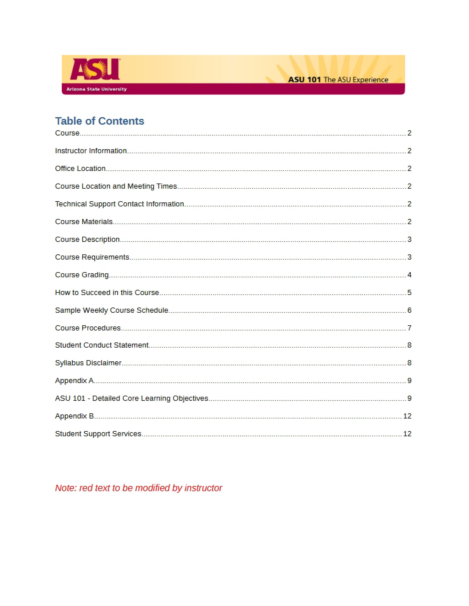 Course Syllabus The ASU Experience