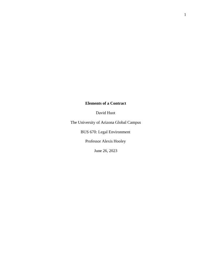 Elements of a Contract Summary