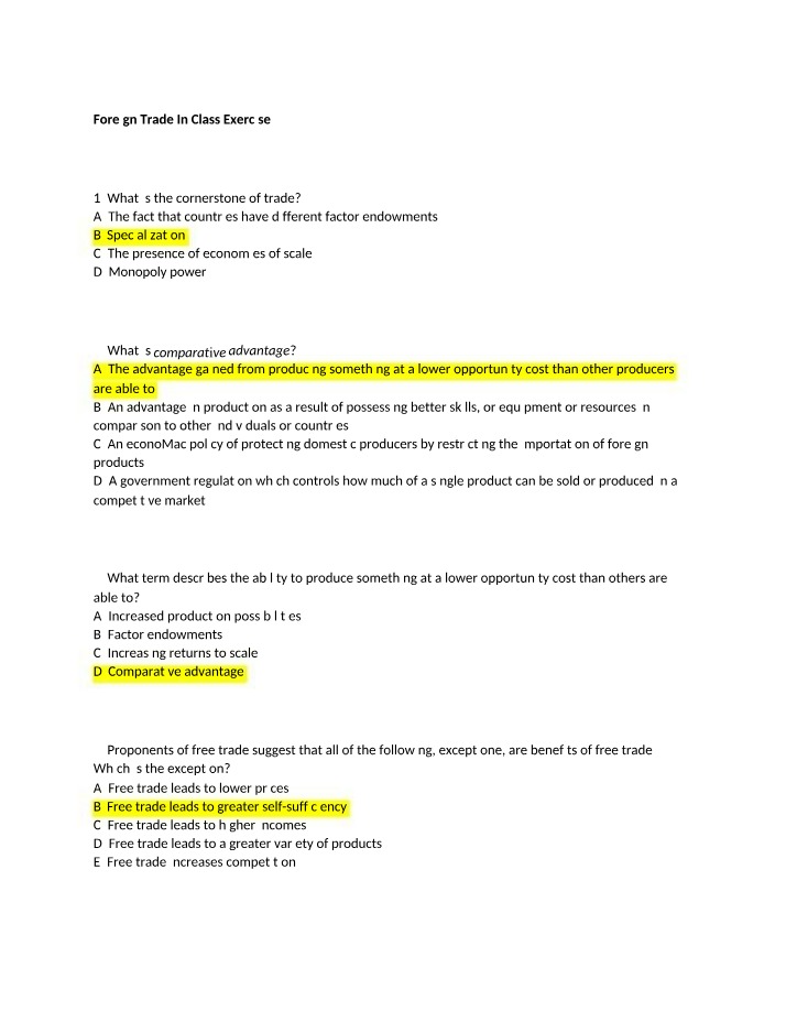 In-Class Exercise - Foreign Trade