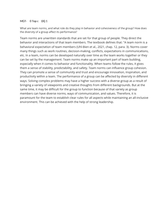 Topic 4 Discussion Question 1 - MGT-420