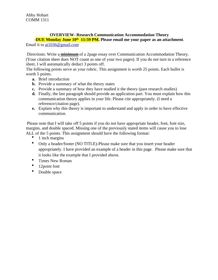 Communication Accommodation Theory Assignment