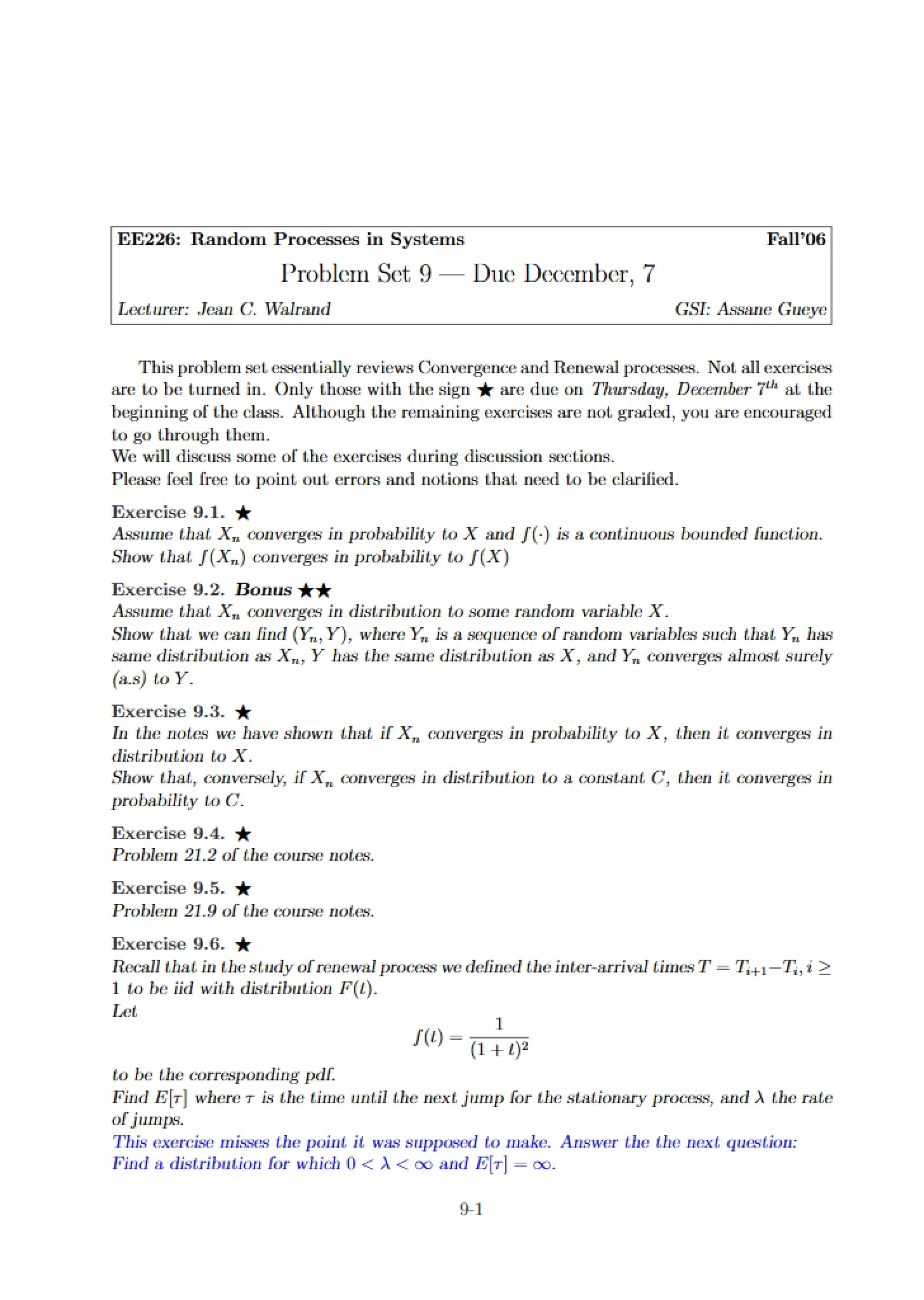 Set 9 Problems