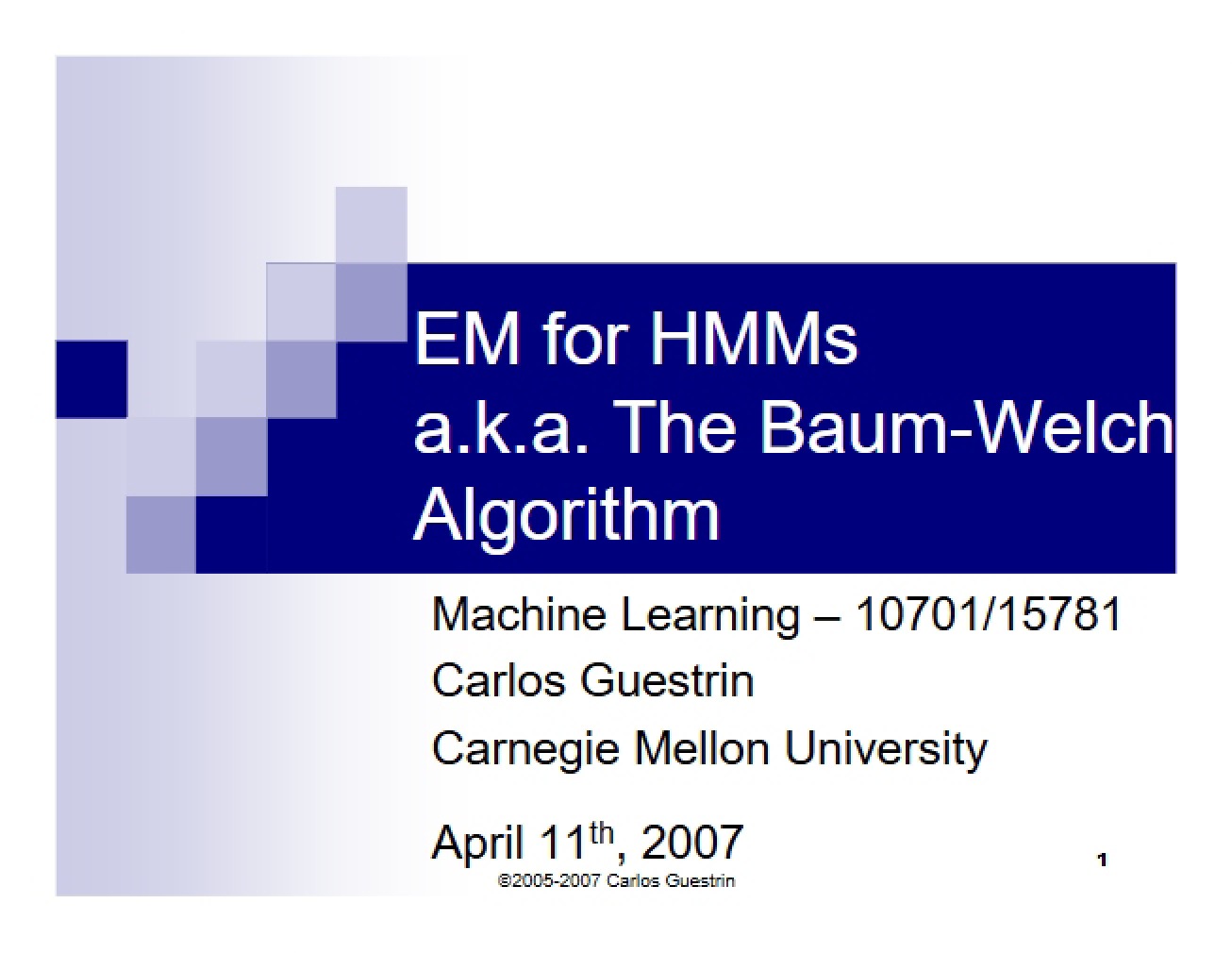 Baum-Welch Algorithm for HMMs Part Two