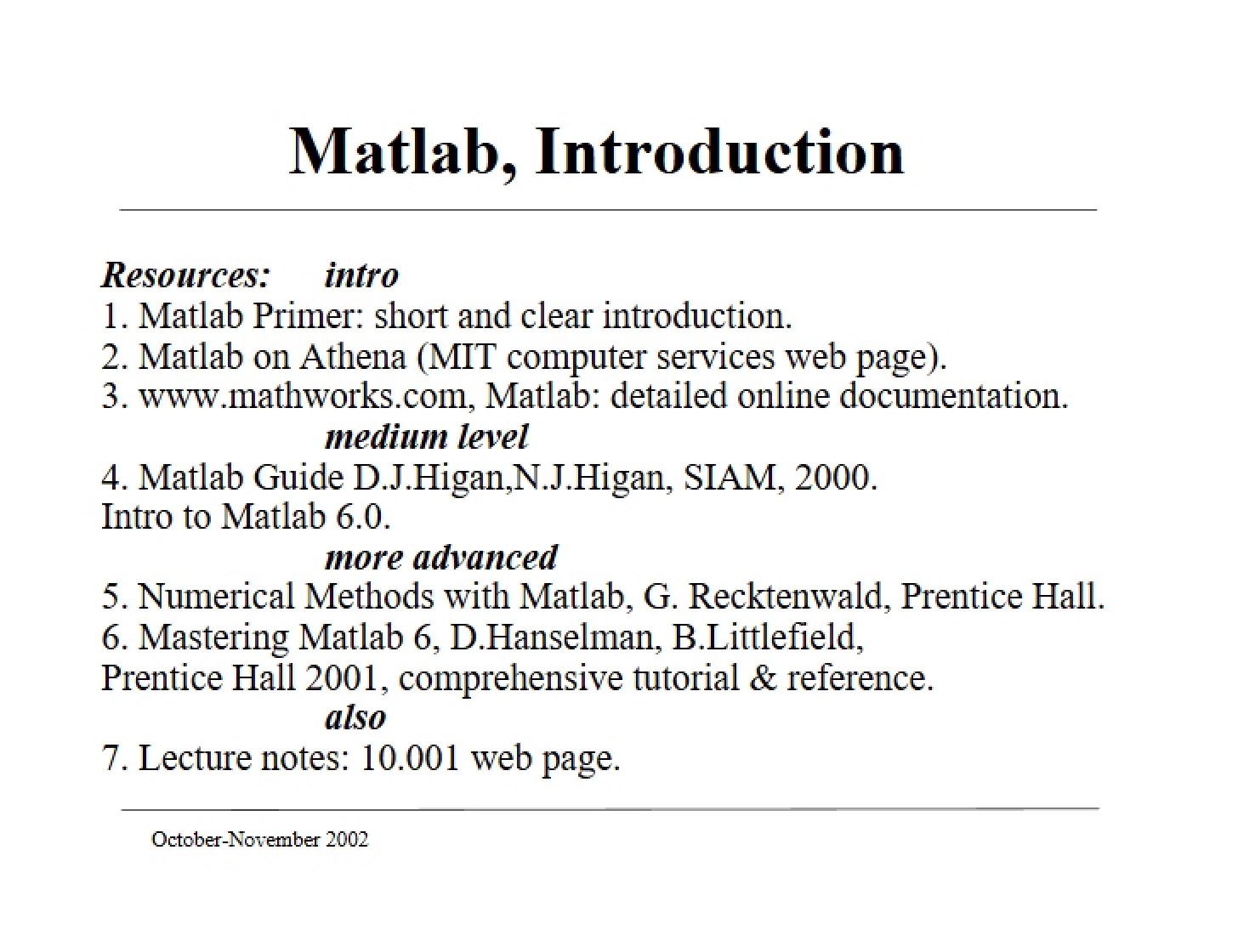 Matlab Software Overview