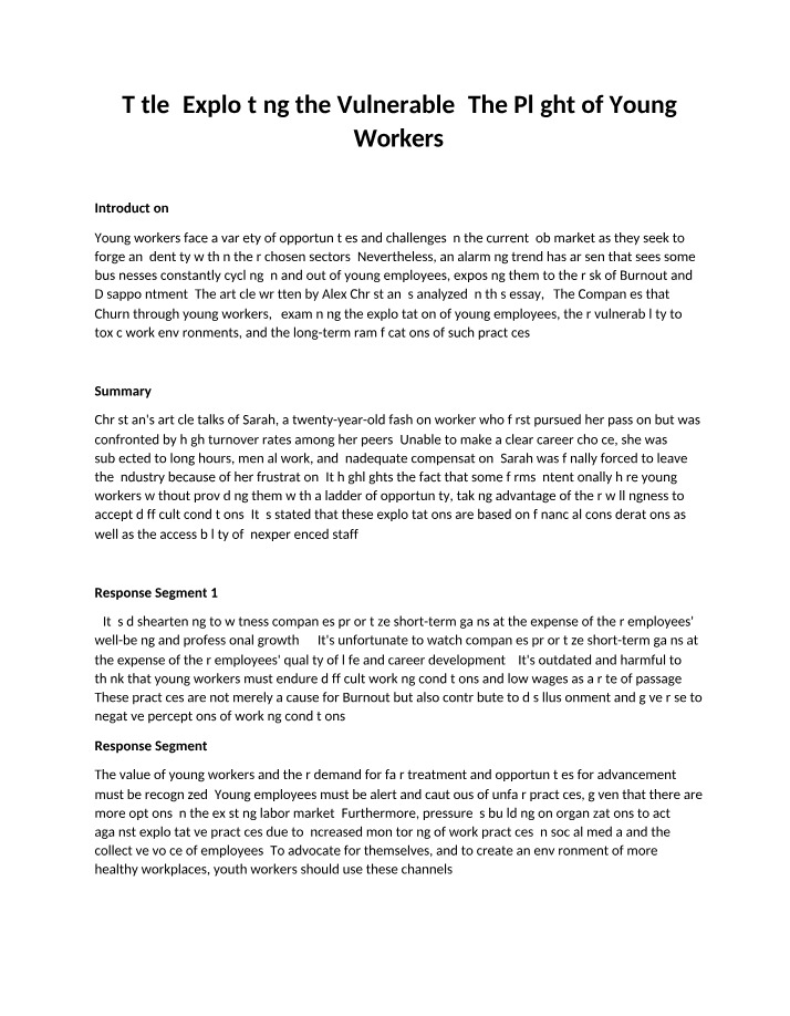 Plight of Young Workers - Exploitation, Burnout, and Toxicity