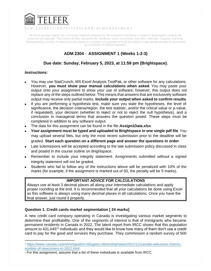 Assignment 1 (Weeks 1-3) - ADM 2304