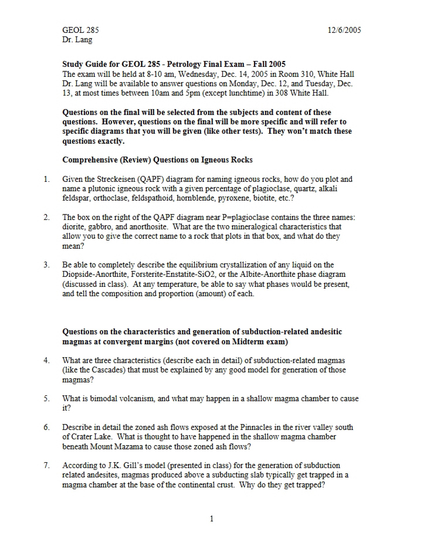 Final Exam Study Guide