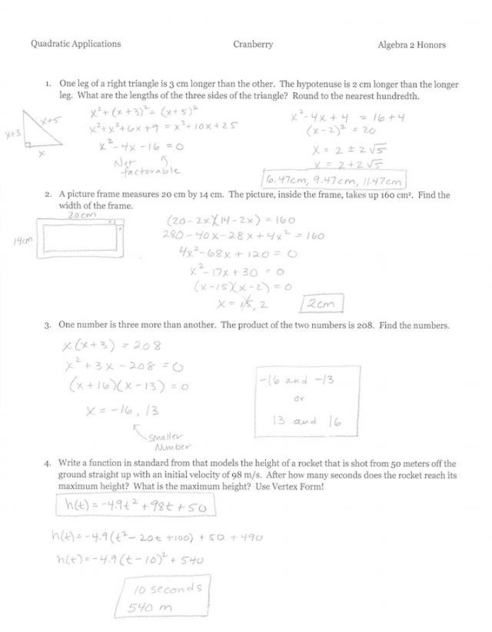 Applications of Quadratics