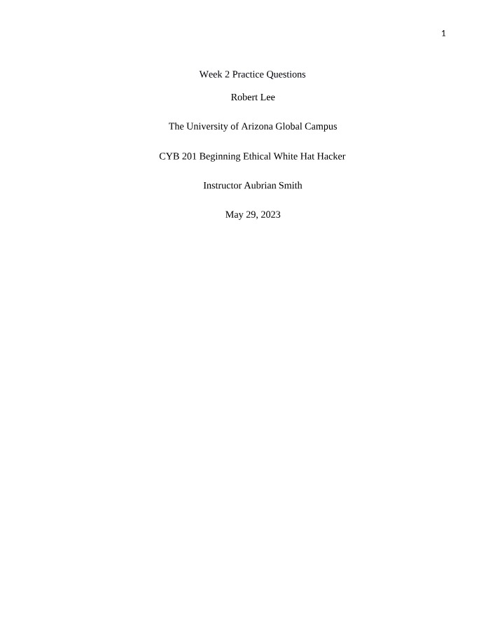 CYB 201 White Hat Hacker Course Practice Questions