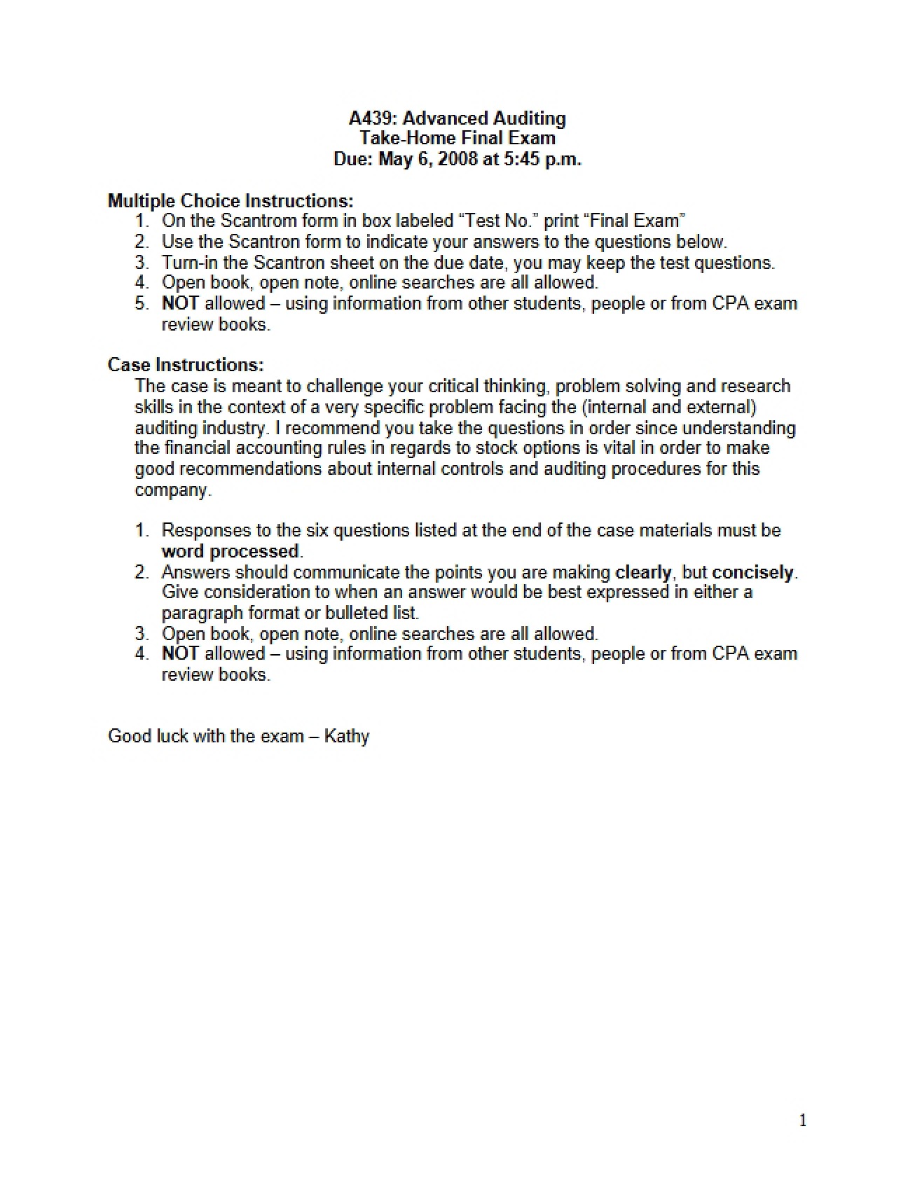 Comprehensive Take-Home Final Exam
