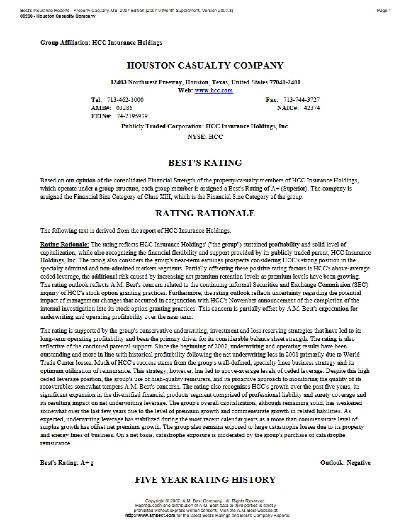Case Study Houston Casualty Company
